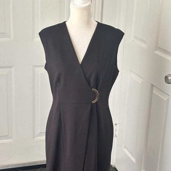 Calvin Klein Dress Women's Black Faux Wrap D-Ring Sleeveless Size 10 - Picture 5 of 11